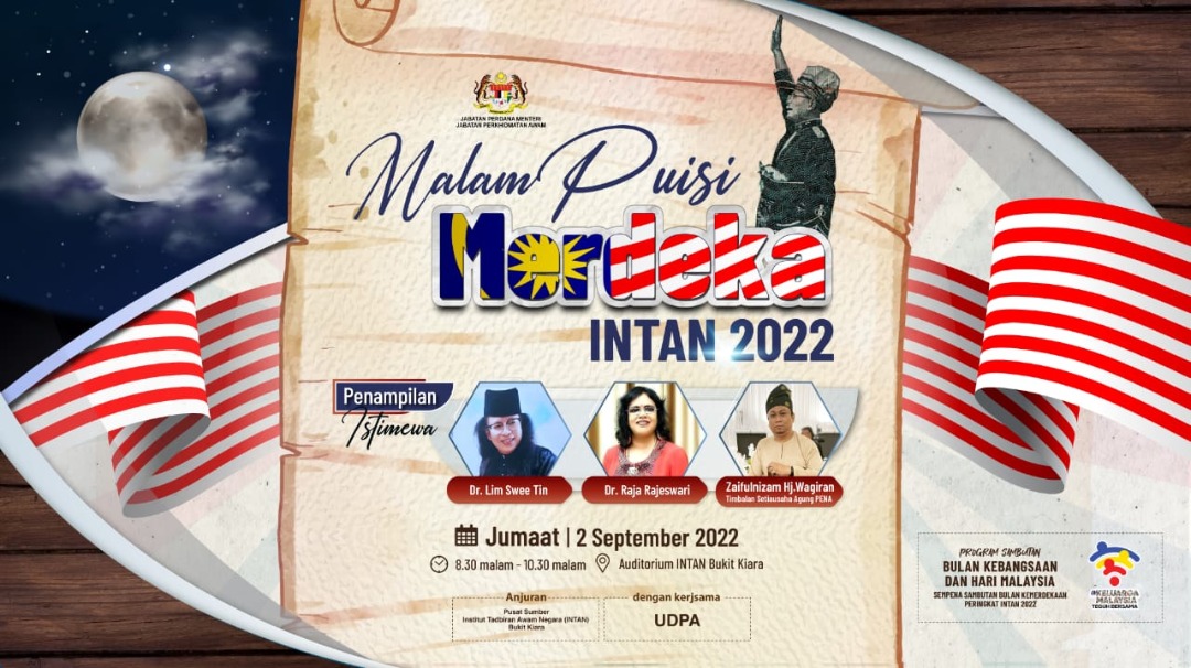 e poster Malam Puisi Merdeka INTAN 2022
